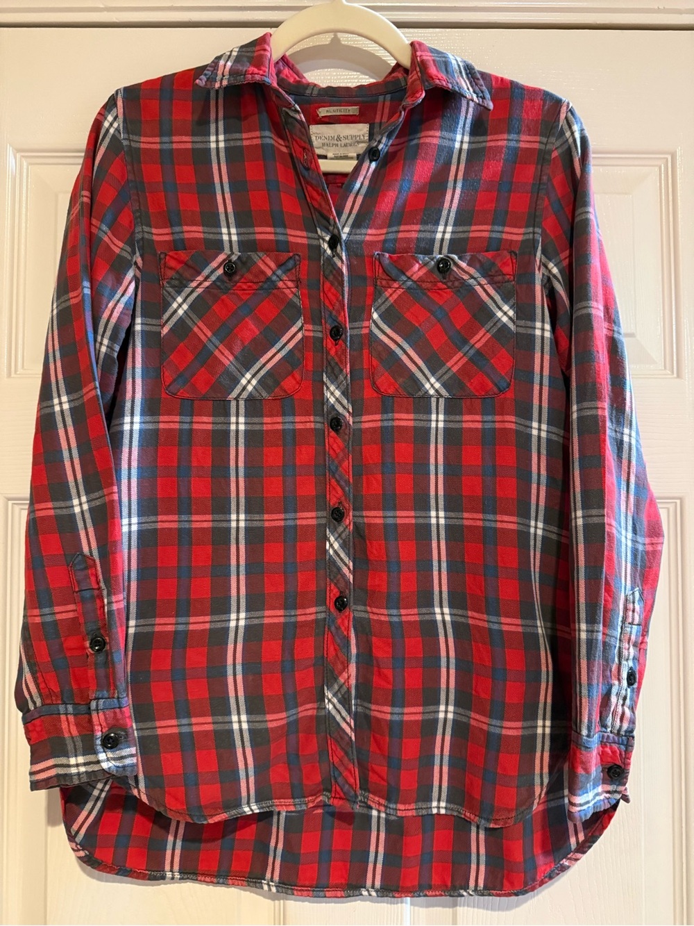 Ralph Lauren Denim & Supply RL Utility Red Navy Plaid Flannel Shirt size xs